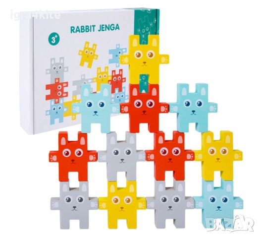 Забавна логическа Дървена игра Дженга Зайчета - тетрис, снимка 4 - Образователни игри - 52157896