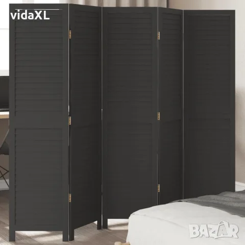 vidaXL Разделител за стая, 5 панела, черен, дърво пауловния масив, снимка 2 - Паравани - 56147332