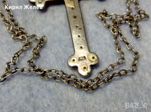 СТАР СРЕБЪРЕН КРЪСТ СРЕБРО 925 с ФАСЕТИРАНИ КРИСТАЛИ и СРЕБЪРНА ВЕРИЖКА с НУЖДА от ЗАКОПЧАЛКА 22266, снимка 5 - Антикварни и старинни предмети - 49913121