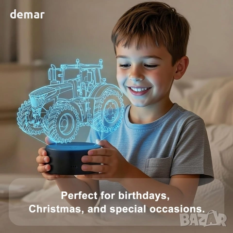 Нощна лампа - трактор Magiclux за момчета, 16 променящи се цвята, димируема с дистанционно, снимка 2 - Лед осветление - 53779828