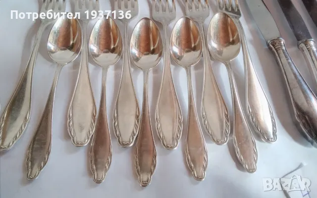 Дълбоко посребрени прибори неупотребявани. Лъжичките са 5 броя и са малки., снимка 3 - Прибори за хранене, готвене и сервиране - 47329602