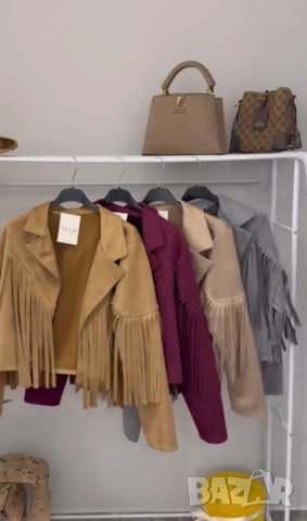  Късо велурено яке с ефектни ресни  , снимка 2 - Якета - 51927188