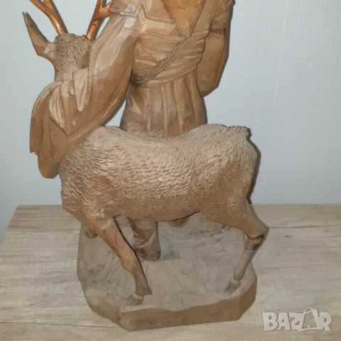 Стара красива дървена фигура ръчна изработка-елен и ловец, снимка 9 - Антикварни и старинни предмети - 49329404