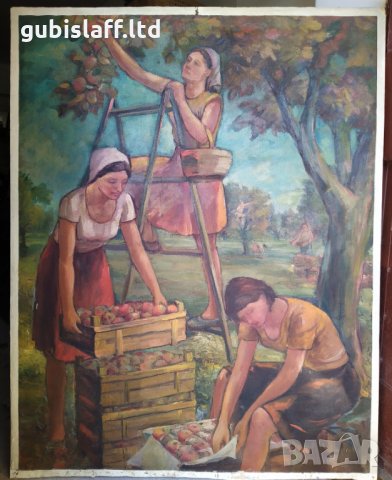 Картина, "Ябълкова градина", соц. период, 132х102 см., снимка 1