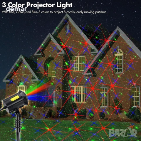 Коледен проектор, 8 празнични модела, за открито/закрито, дистанционно, снимка 2 - Декорация за дома - 52412576