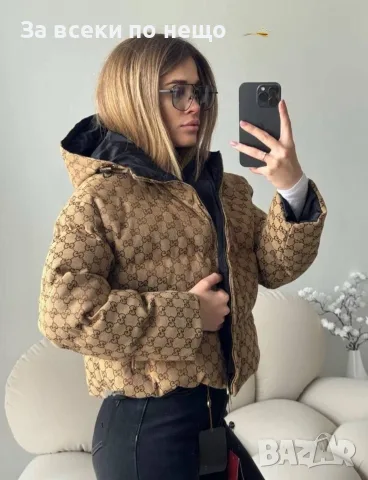 Gucci Дамско Двулицево Яке Бомбър С Монограм И Качулка Гучи Код E170, снимка 4 - Якета - 55922311