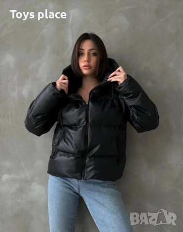 М MEECY Ново пухено кожено черно яке, зимно яке, снимка 4 - Якета - 51400889