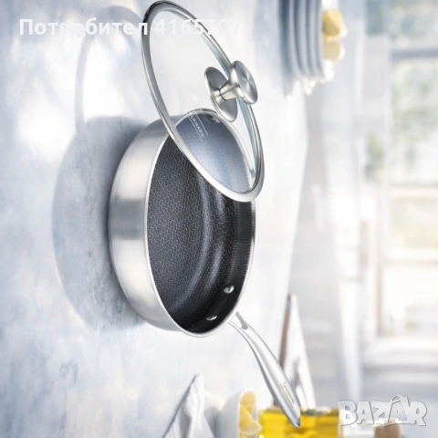 Тиган с капак Goldmann Fusionhex Pro, Дълбок, Незалепващо Покритие, Неръждаема стомана, снимка 5 - Съдове за готвене - 53529477