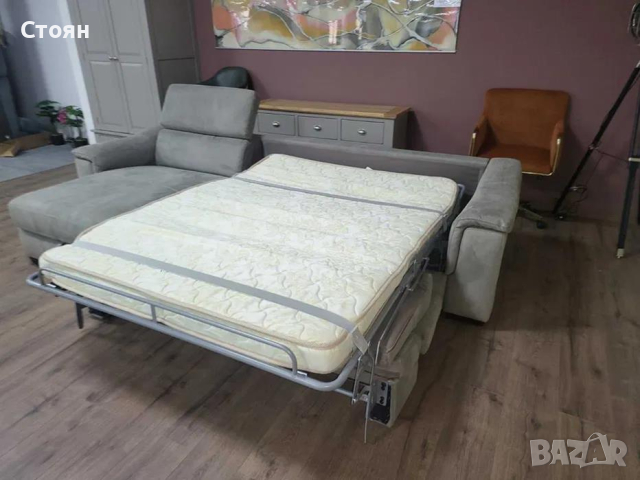 Сив ъглов диван от плат с функция сън и ракла и подвижни облегалки, снимка 12 - Дивани и мека мебел - 44606187