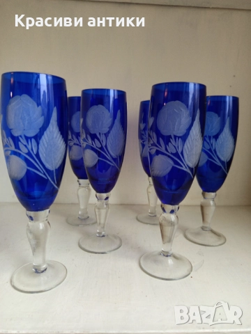 Кристални чаши Бохемия, колекционерски, високи, рьчна изработка, снимка 4 - Антикварни и старинни предмети - 52371671