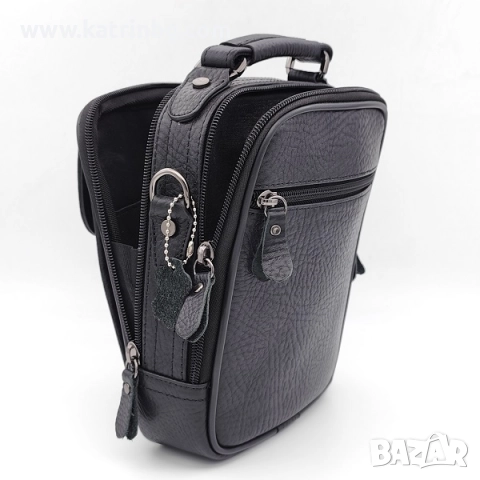 Чанта и портфейл от естествена кожа в черно-Подаръчен комплект за мъж, снимка 5 - Подаръци за мъже - 52414420