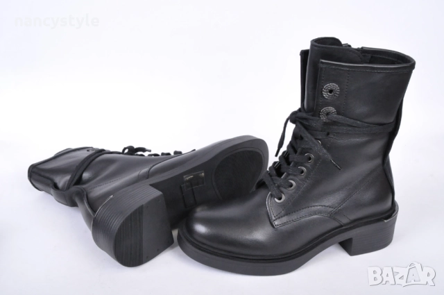 НОВО! Кожени дамски боти с връзки и цип, снимка 4 - Дамски боти - 52289870
