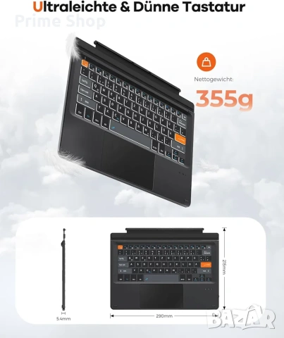 Doohoeek Bluetooth клавиатура за Surface Pro 7+/7/6/5/4/3 с подсветка , снимка 4 - Клавиатури и мишки - 53519753