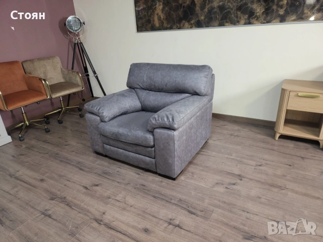 Сив фотьойл от плат, снимка 4 - Дивани и мека мебел - 53693230