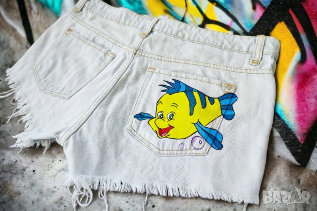 ръчно рисувани къси панталонки/дънки, 38 размер, М, снимка 1