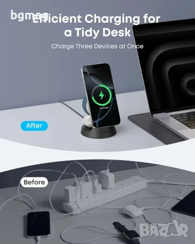 Anker Ultra Compact 3-in-1 Qi2 Wireless Charging Stand-безжично зарядно-стойка за телефон и Apple , снимка 4 - Безжични зарядни - 56062626