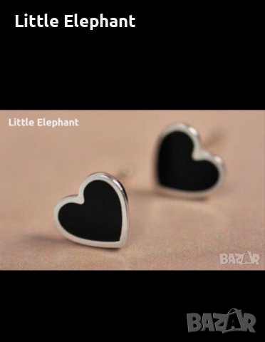 Сребърни обеци черни сърца,кант"Tiny little black hearts"/нови, снимка 1