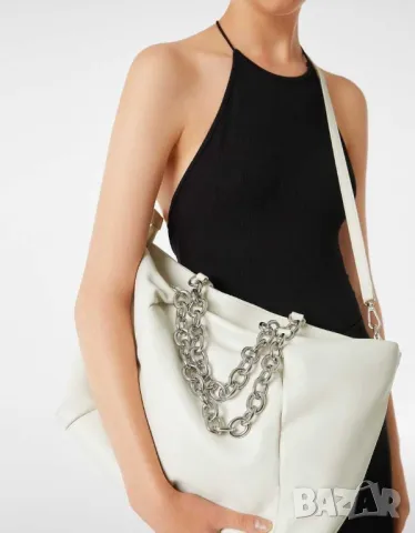 Дамска чанта тип пазарска от изкуствена кожа Bershka, Екрю