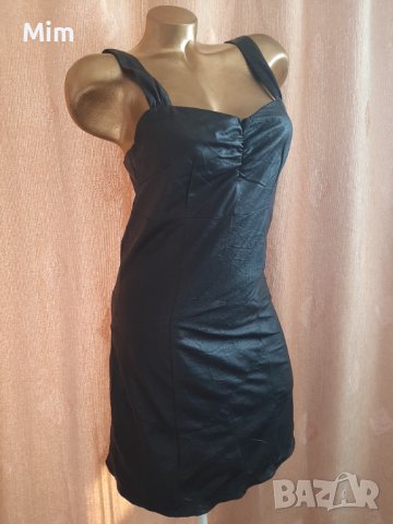 S/M Черна кожена рокля/сукман/ с цип, снимка 1 - Рокли - 39702961