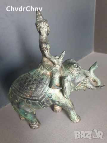 20см-3кг азиатска фигура/тайландска бронзова скулптура/статуетка на войн върху слон, снимка 3 - Статуетки - 53691466