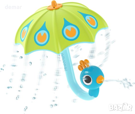 Yookidoo Fill N Rain Bath Toy - Интерактивна игра за вана с паун чадър за бебета и малки деца, зелен