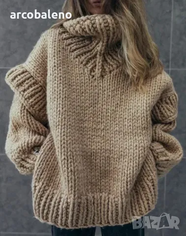 Нов дамски пухкав пуловер с висока яка и дълъг ръкав, 3цвята , снимка 2 - Блузи с дълъг ръкав и пуловери - 47469616