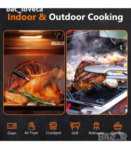 Нов Безжичен термометър за месо AIRMSEN със самостоятелна LCD дисплейна основа, снимка 7 - Прибори за хранене, готвене и сервиране - 53750983