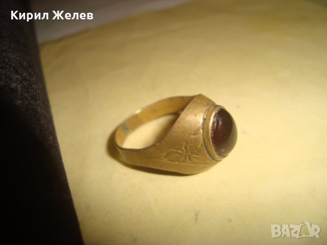 СТАРИНЕН ОРНАМЕНТИРАН РЪЧНО МАЙСТОРСКИ ИЗРАБОТЕН БРОНЗОВ ПРЪСТЕН с ШЛИФОВАН ГРАНАТ 26804, снимка 4 - Антикварни и старинни предмети - 34839233