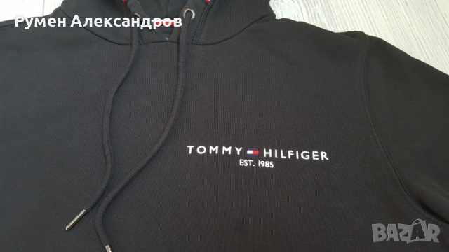 Памучен суичър Tommy Hilfiger в черно с качулка размер М, снимка 4 - Суичъри - 52448036