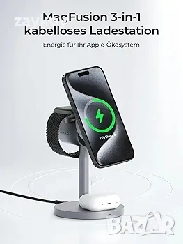 Зарядна станция AMEGAT за Apple Watch и iPhone, 3 в 1 безжично зарядно устройство 15 W за MagSafe, снимка 5 - Друга електроника - 48981472