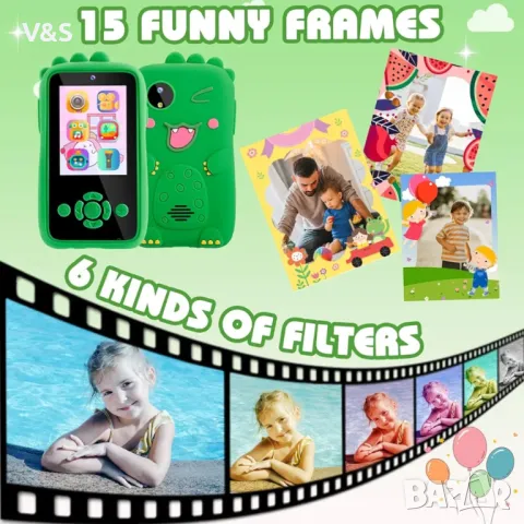 Детски мобилен телефон, 2,4-инчов дисплей, детска камера, играчка мобилен телефон с камера, функции , снимка 4 - Образователни игри - 48332731