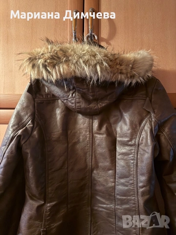 Бутиково дамско яке от естествена кожа с качулка и естествен пух, снимка 5 - Якета - 53240681