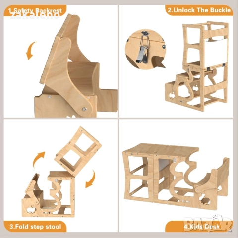 Монтесори кула 3 в 1 – помощна кула, бюро и стол, дъска за рисуване, снимка 3 - Други - 51496586