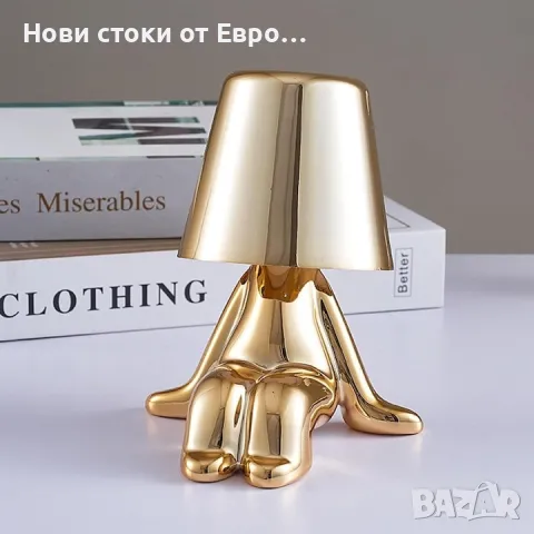 Нощна лампа със сензорно управление, декоративна сребърна статуя на мислителя, LED настолна лампа, снимка 8 - Настолни лампи - 48352281