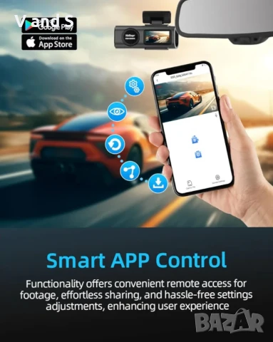 видеорегистратор за кола 4К отпред и отзад, мини WiFi видеорегистратор за кола със супер нощно вижда, снимка 2 - Камери - 50703859