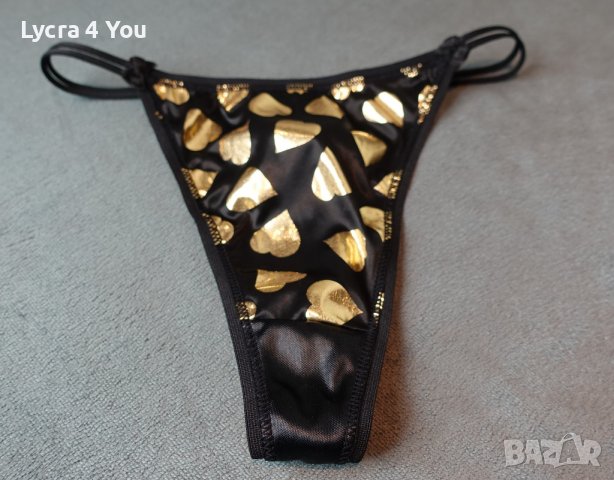 C&A Lingerie XS/S черни лъскави прашки със златни сърца, снимка 2 - Бельо - 40080299