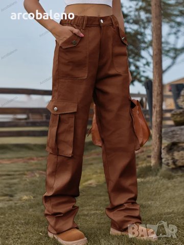 Модни дамски карго дънки с еластична талия в американски стил, 4цвята - 023, снимка 2 - Дънки - 41915069