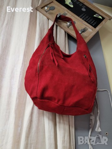 LA REDOUTE  естествен велур червена чанта,тип торба, made in INDIA , снимка 14 - Чанти - 40820737