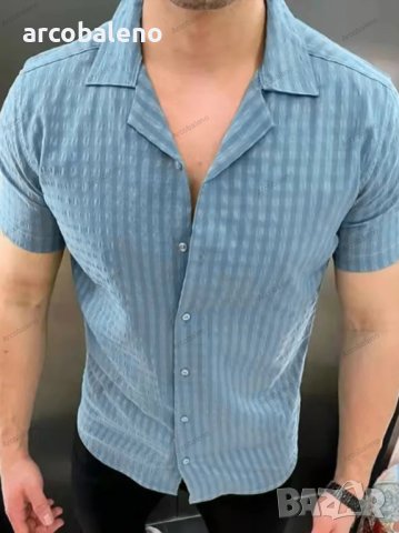 Мъжка едноцветна риза с копчета и къси ръкави, 5цвята, снимка 4 - Ризи - 40890440