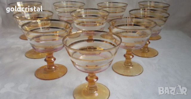 Ретро стъклени чаши цветно чешко стъкло 