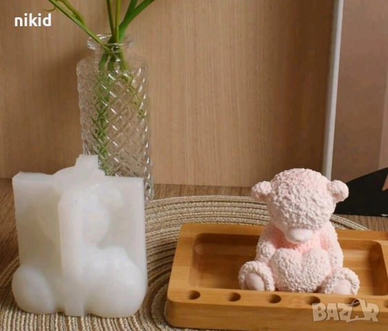 3D Голямо мече от розички и сърце силиконов молд форма фондан шоколад смола свещ гипс декор , снимка 2 - Форми - 51528454