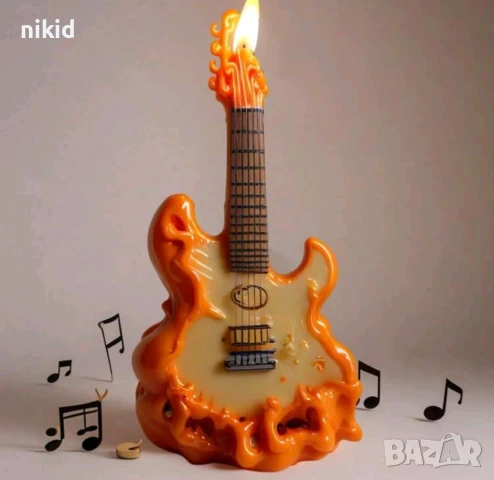 Огнена китара силиконов молд форма фондан шоколад гипс свещ музика, снимка 2 - Форми - 51086877