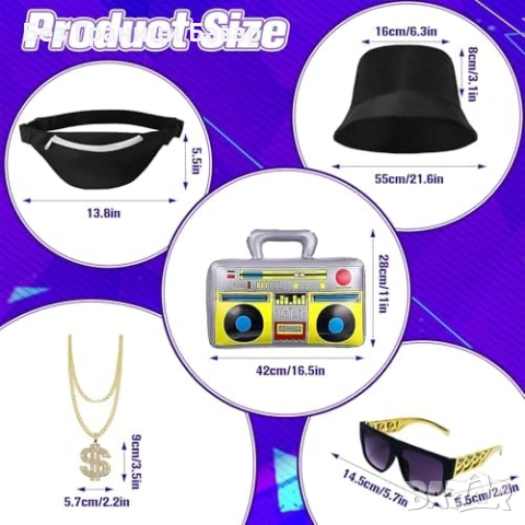 Нов Мъжки хип-хоп костюм 90s анцуг + шапка + очила + златен ланец, снимка 4 - Други - 53645279