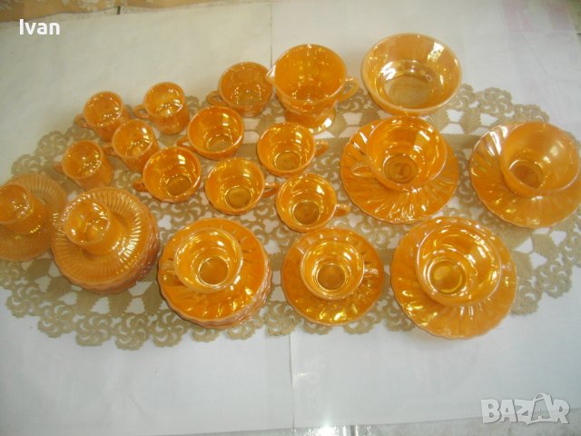 37 Части Нов Сервиз Кафе Чай Made in USA FIRE KING ANCHOR HOCKIN  Винтидж Цвят Праскова/Сьомга-1940г, снимка 3 - Сервизи - 39894665