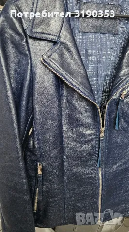 Дамско кожено яке тъмносиньо, снимка 7 - Якета - 39958458