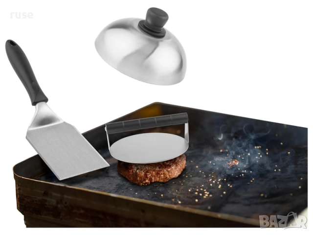НОВИ! Комплект за бургери преса, шпакла, капак/камбана 3 части, снимка 3 - Други - 51694385