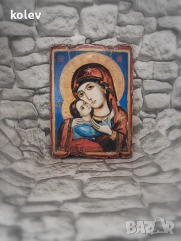 икона на Богородица с Младенеца от Рилски манастир 25/18 см, репродукция, художествен декупаж, снимка 5 - Икони - 53616411