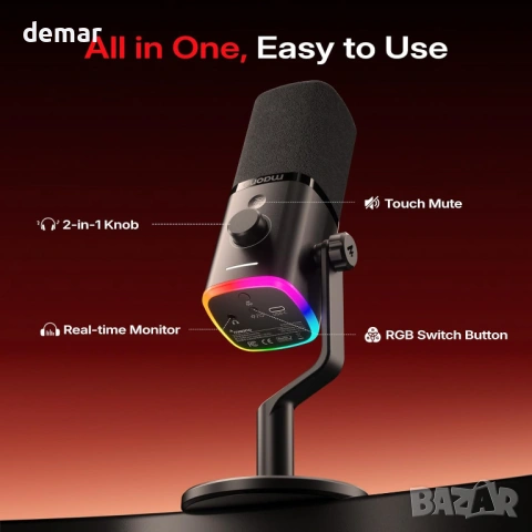 MAONO PD100W Безжичен геймърски микрофон, 2.4GHz безжичен и USB, снимка 7 - Микрофони - 53777412