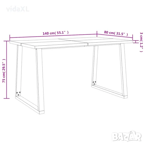 vidaXL Трапезна маса с жив ръб 140x80x75 см масивна акация, снимка 9 - Маси - 56147310