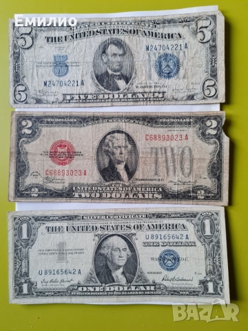 USA 🇺🇸  СЕТ ОТ 3 БАНКНОТИ $ 5 1934# $2 1928 и $1 1957